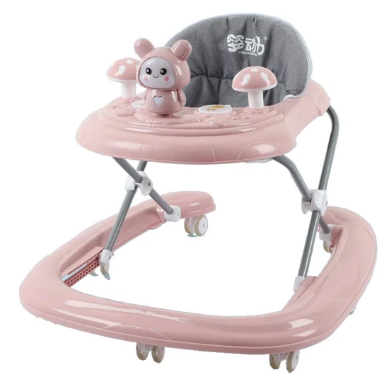 Music and Light Baby Walker Anti-Rollover Height Adjustable Folding Trolley/360 Degree Rotating Adjustable Baby Push Walker